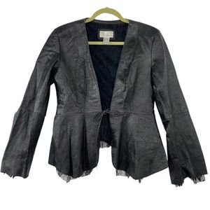 Spiegel vintage Black Leather Lace Lined Peplum Jacket. Size 6